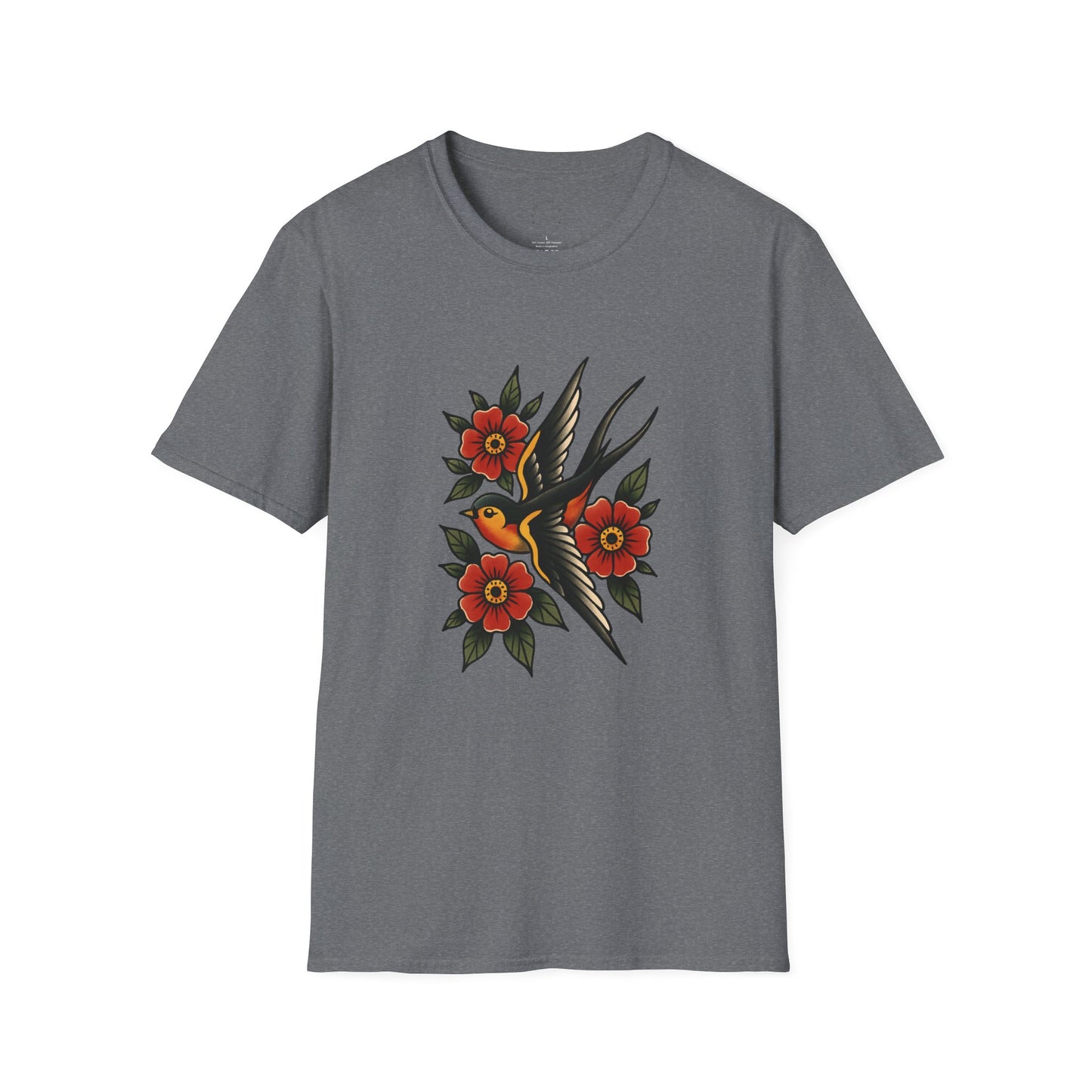 Vintage Floral Bird T-Shirt, Unisex Softstyle Tee, Boho Style Shirt, Perfect for Nature Lovers, Casual Wear