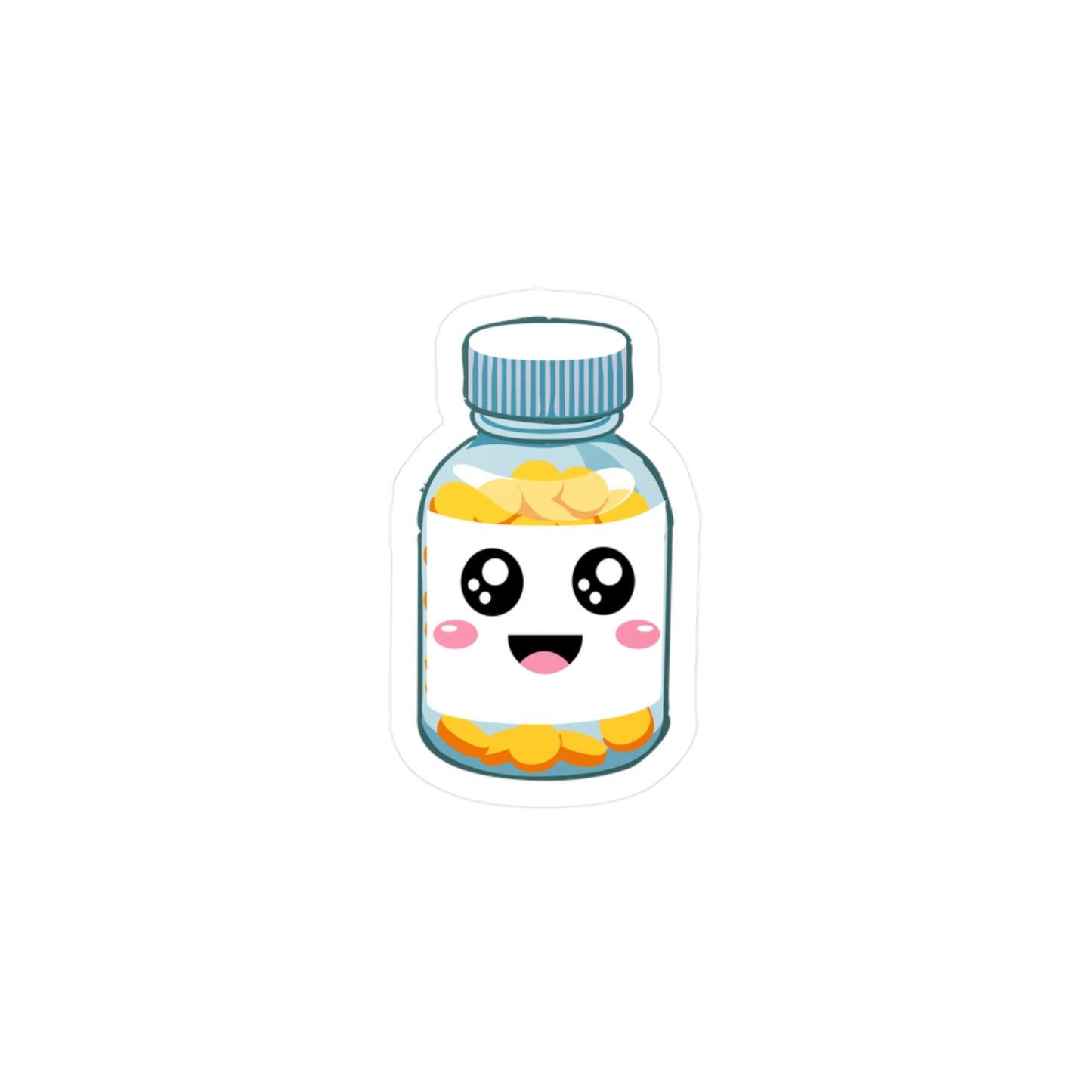 Cute Happy Pill Bottle Kiss-Cut Vinyl Decals, Fun Stickers for Healthcare, Gifts, Cute Mood Boosters, Cheerful Decor
