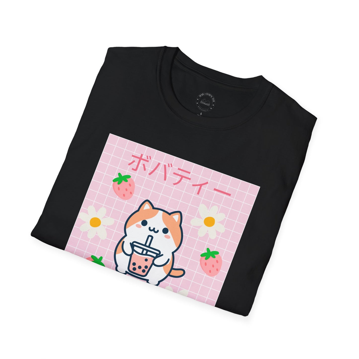 Boba Cat Graphic Tee, Unisex Softstyle T-Shirt, Kawaii Fashion, Anime Style Top