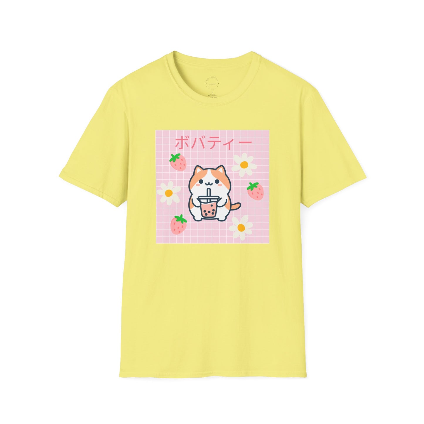 Boba Cat Graphic Tee, Unisex Softstyle T-Shirt, Kawaii Fashion, Anime Style Top