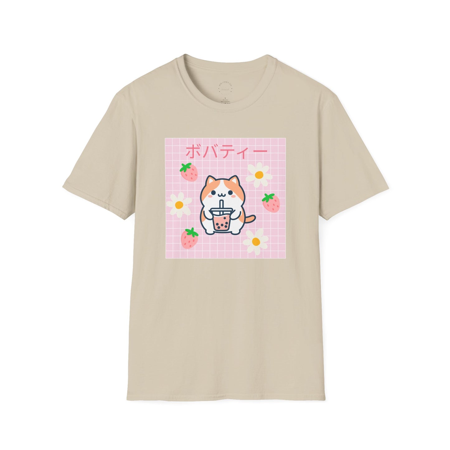 Boba Cat Graphic Tee, Unisex Softstyle T-Shirt, Kawaii Fashion, Anime Style Top