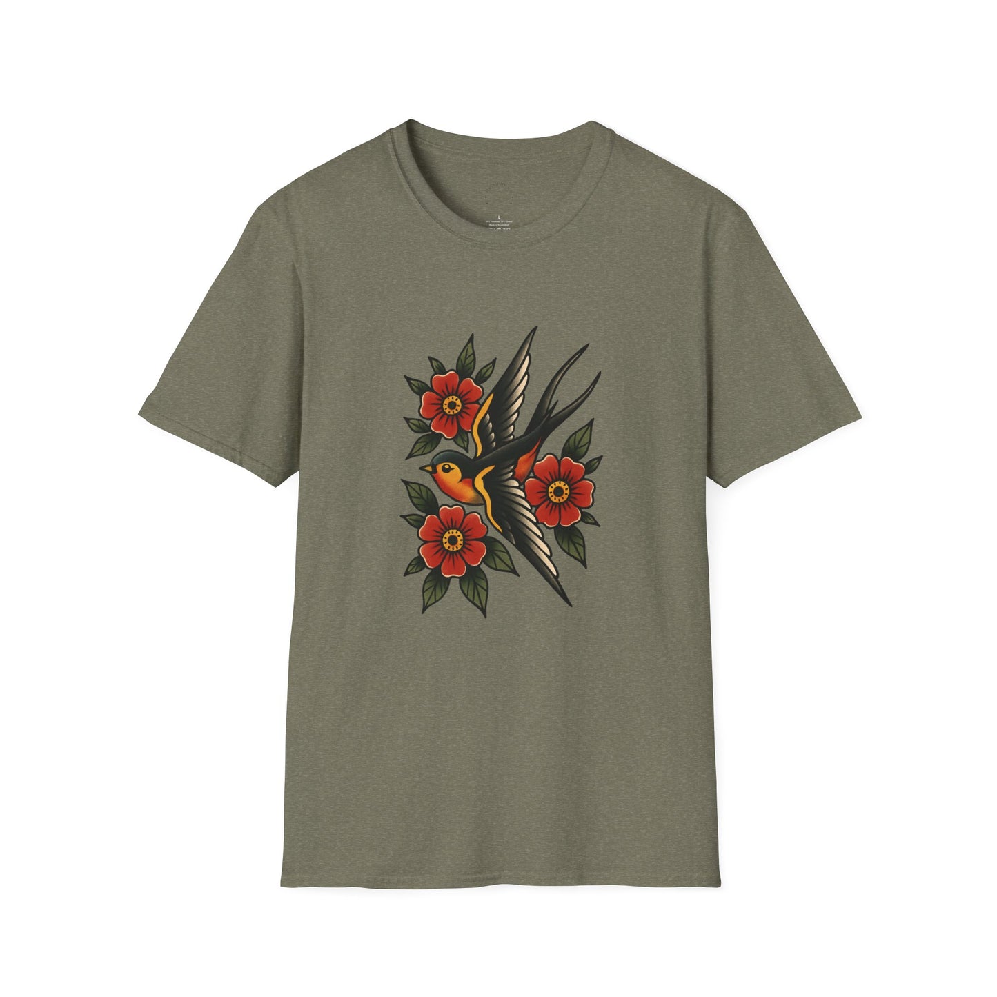 Vintage Floral Bird T-Shirt, Unisex Softstyle Tee, Boho Style Shirt, Perfect for Nature Lovers, Casual Wear
