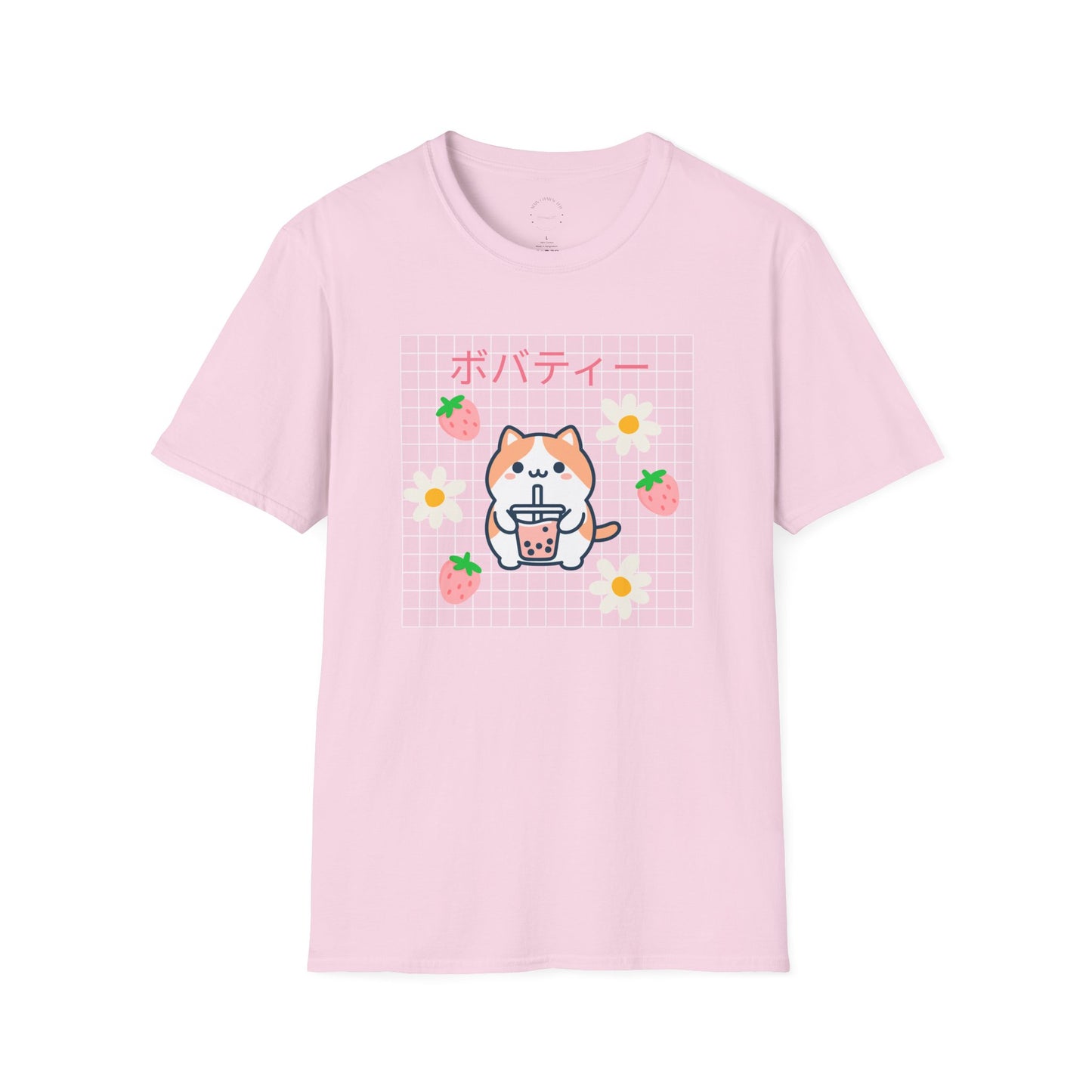 Boba Cat Graphic Tee, Unisex Softstyle T-Shirt, Kawaii Fashion, Anime Style Top