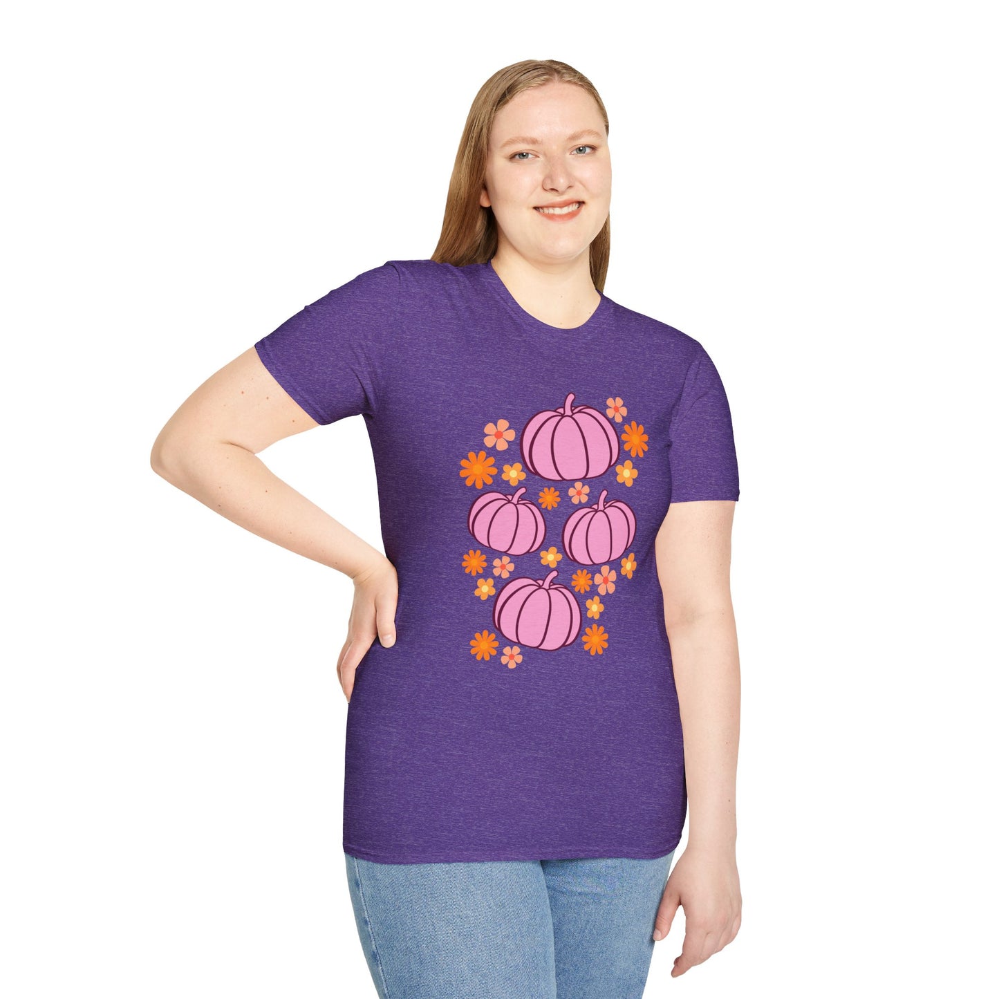Pink Pumpkin Blooms T-Shirt | Autumn Style Tee, Fall Fashion, Halloween Shirt, Cute Casual Wear, Gift for Her