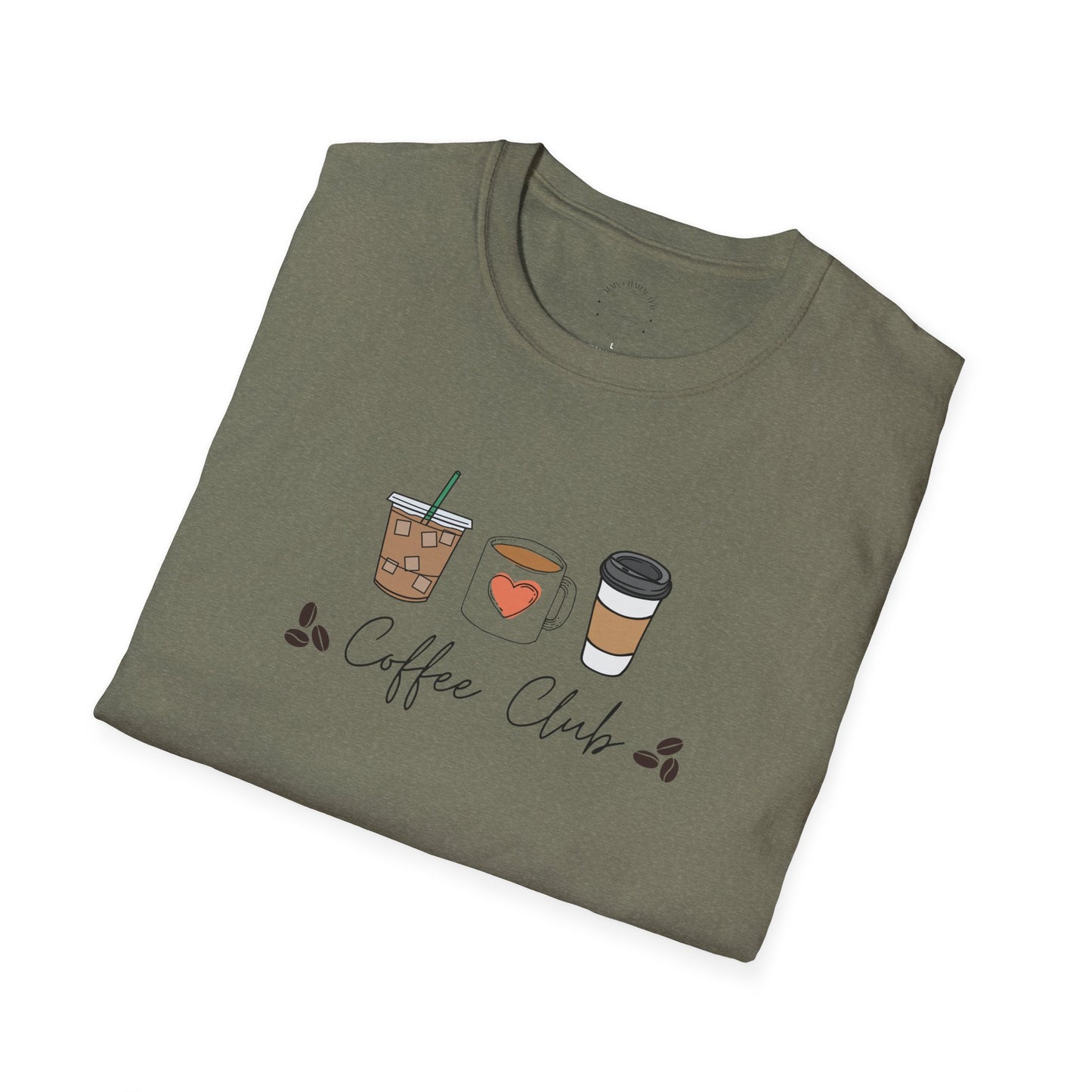 Coffee Club Unisex Softstyle T-Shirt, Coffee Lover's Tee, Funny Shirt, Gift for Baristas, Casual Wear, Perfect for Coffee Lovers