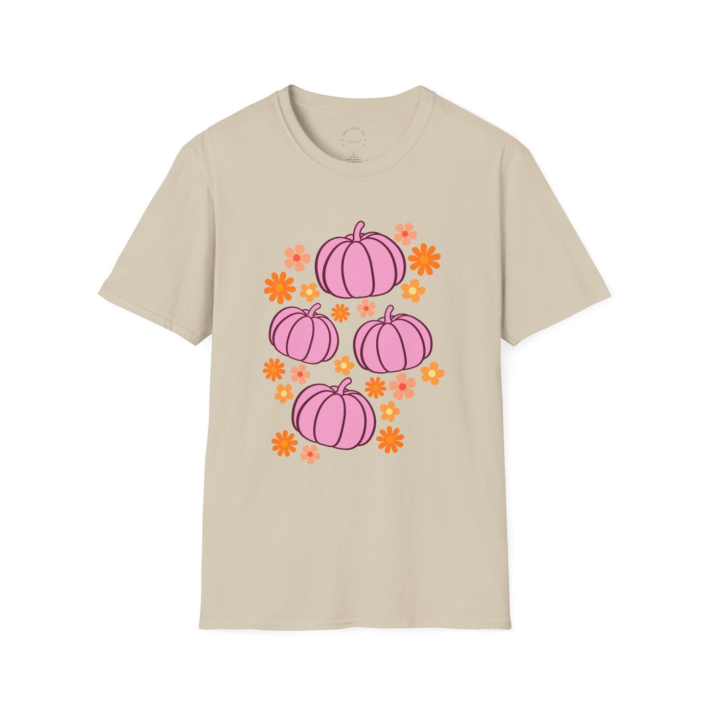 Pink Pumpkin Blooms T-Shirt | Autumn Style Tee, Fall Fashion, Halloween Shirt, Cute Casual Wear, Gift for Her
