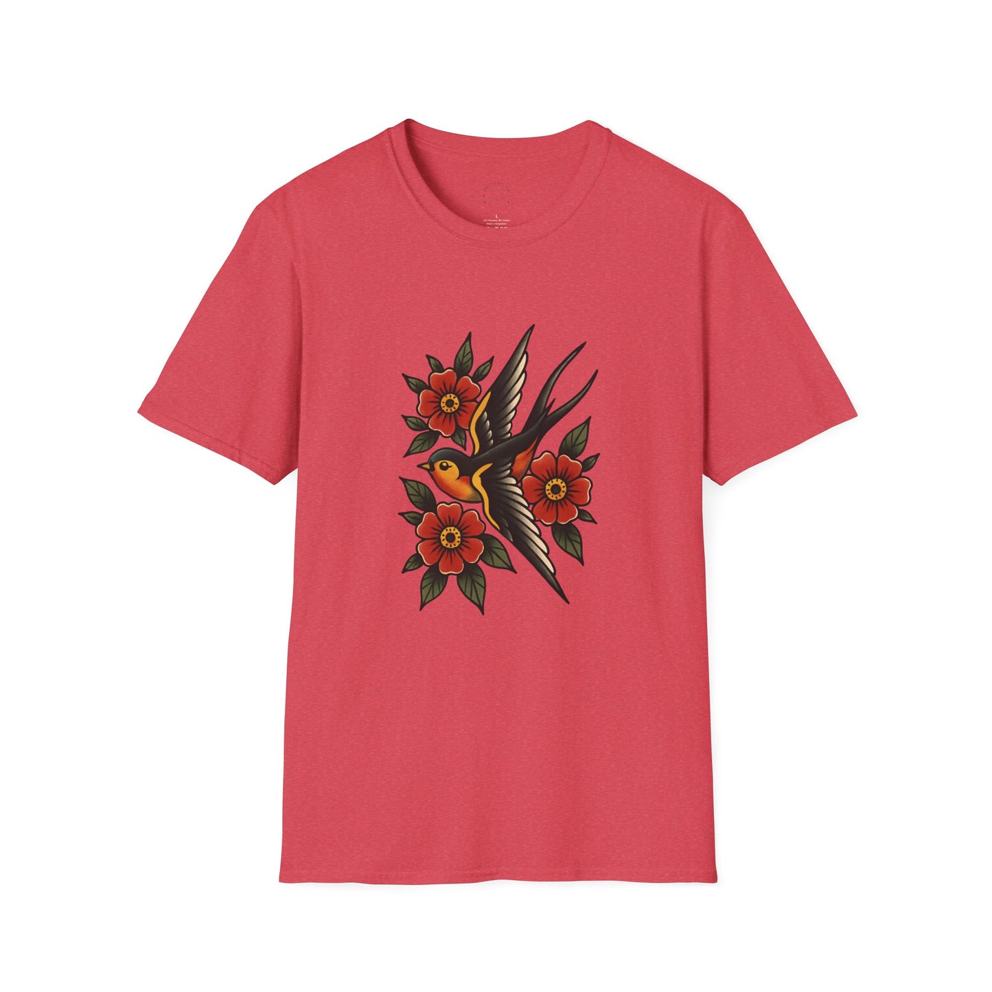 Vintage Floral Bird T-Shirt, Unisex Softstyle Tee, Boho Style Shirt, Perfect for Nature Lovers, Casual Wear
