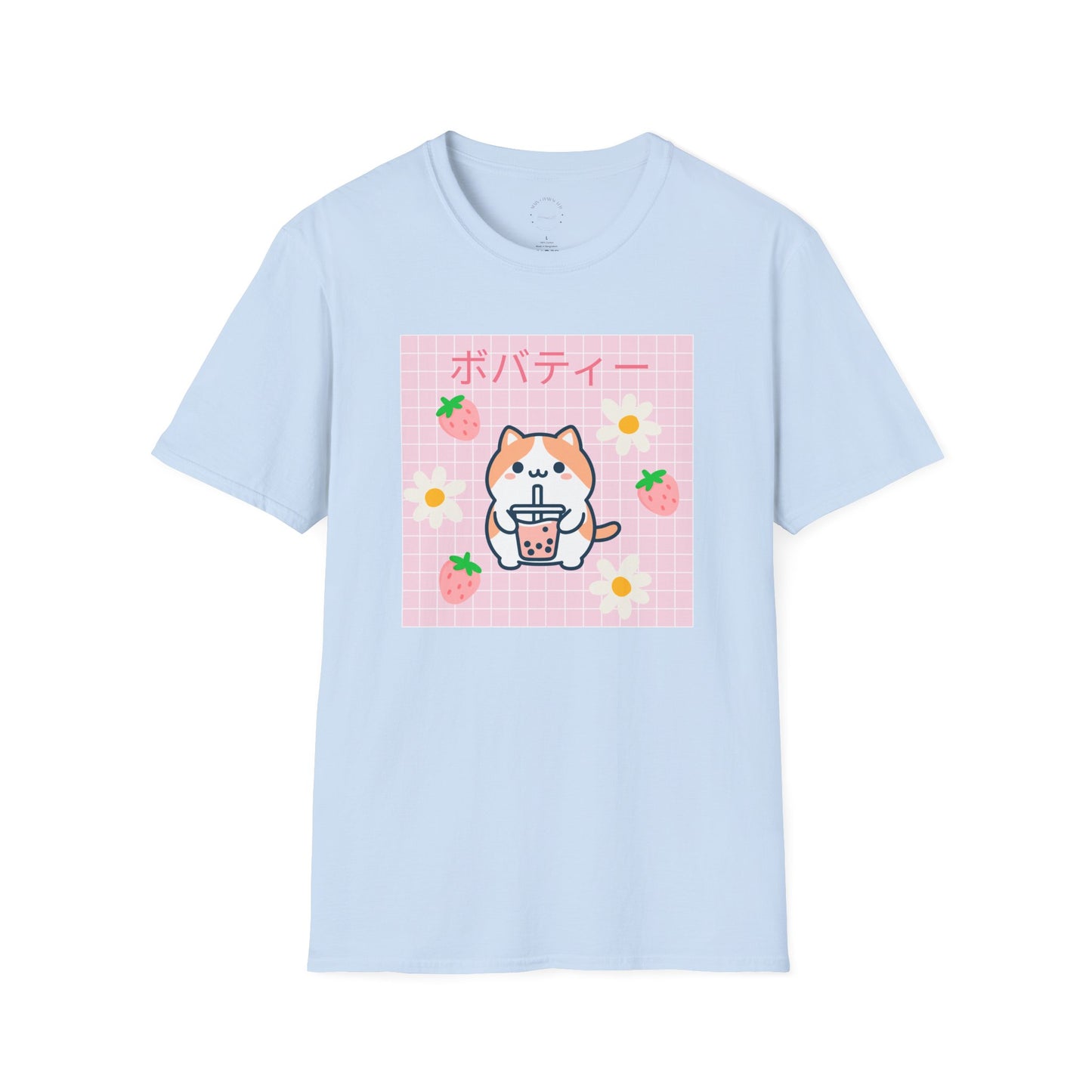Boba Cat Graphic Tee, Unisex Softstyle T-Shirt, Kawaii Fashion, Anime Style Top