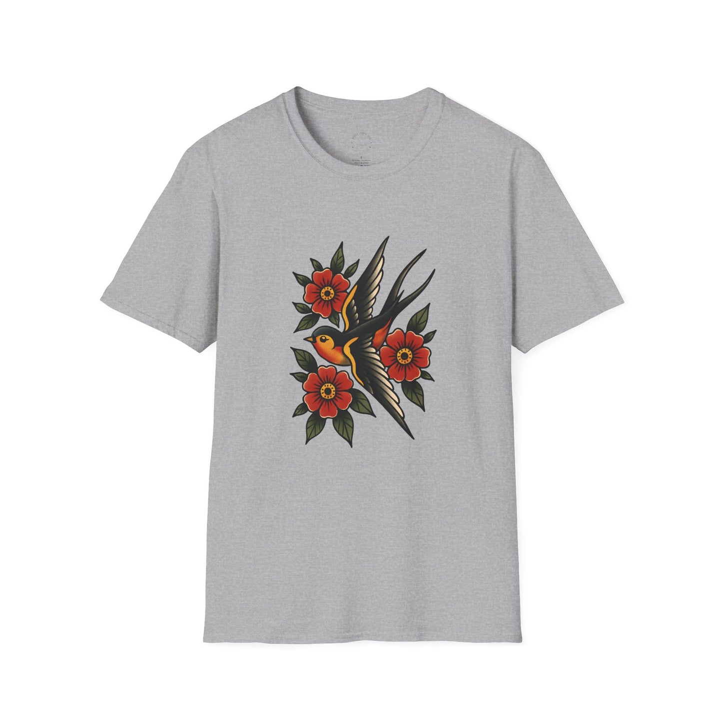 Vintage Floral Bird T-Shirt, Unisex Softstyle Tee, Boho Style Shirt, Perfect for Nature Lovers, Casual Wear