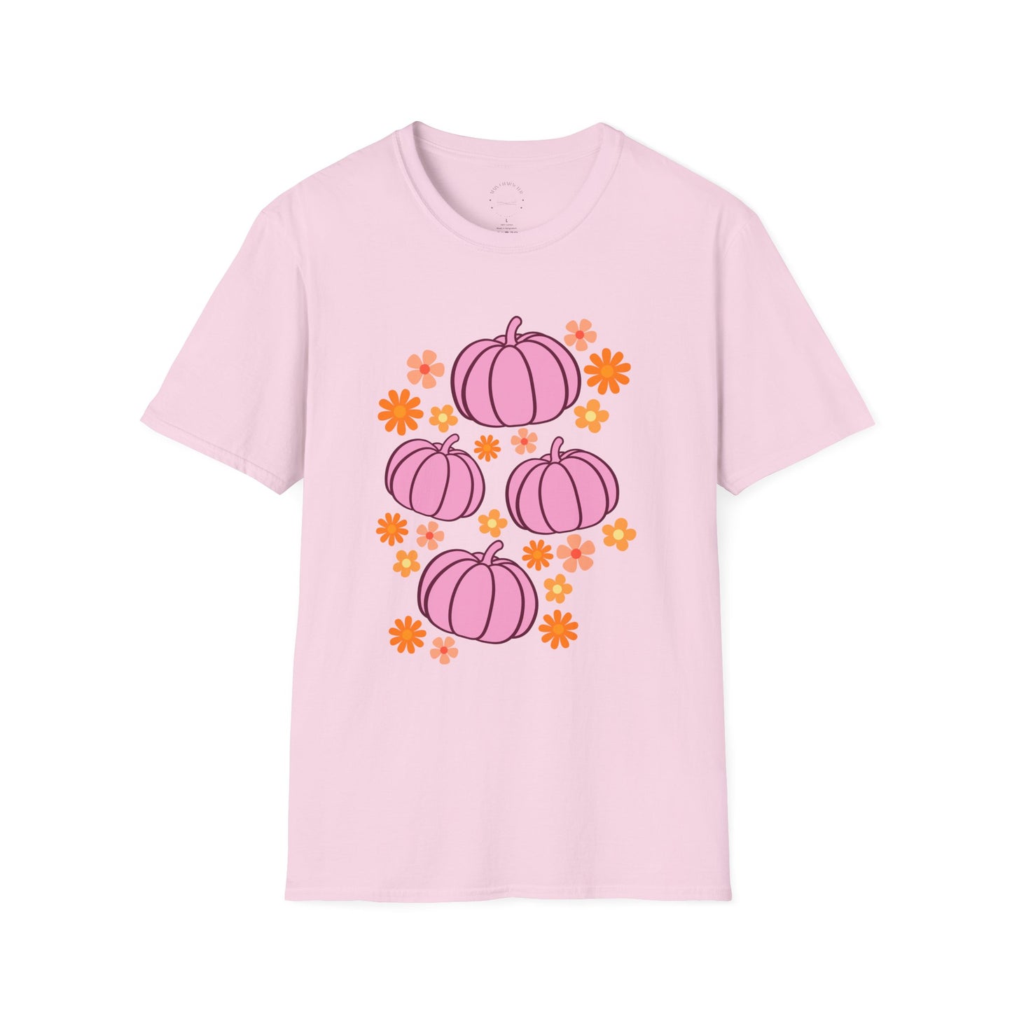 Pink Pumpkin Blooms T-Shirt | Autumn Style Tee, Fall Fashion, Halloween Shirt, Cute Casual Wear, Gift for Her
