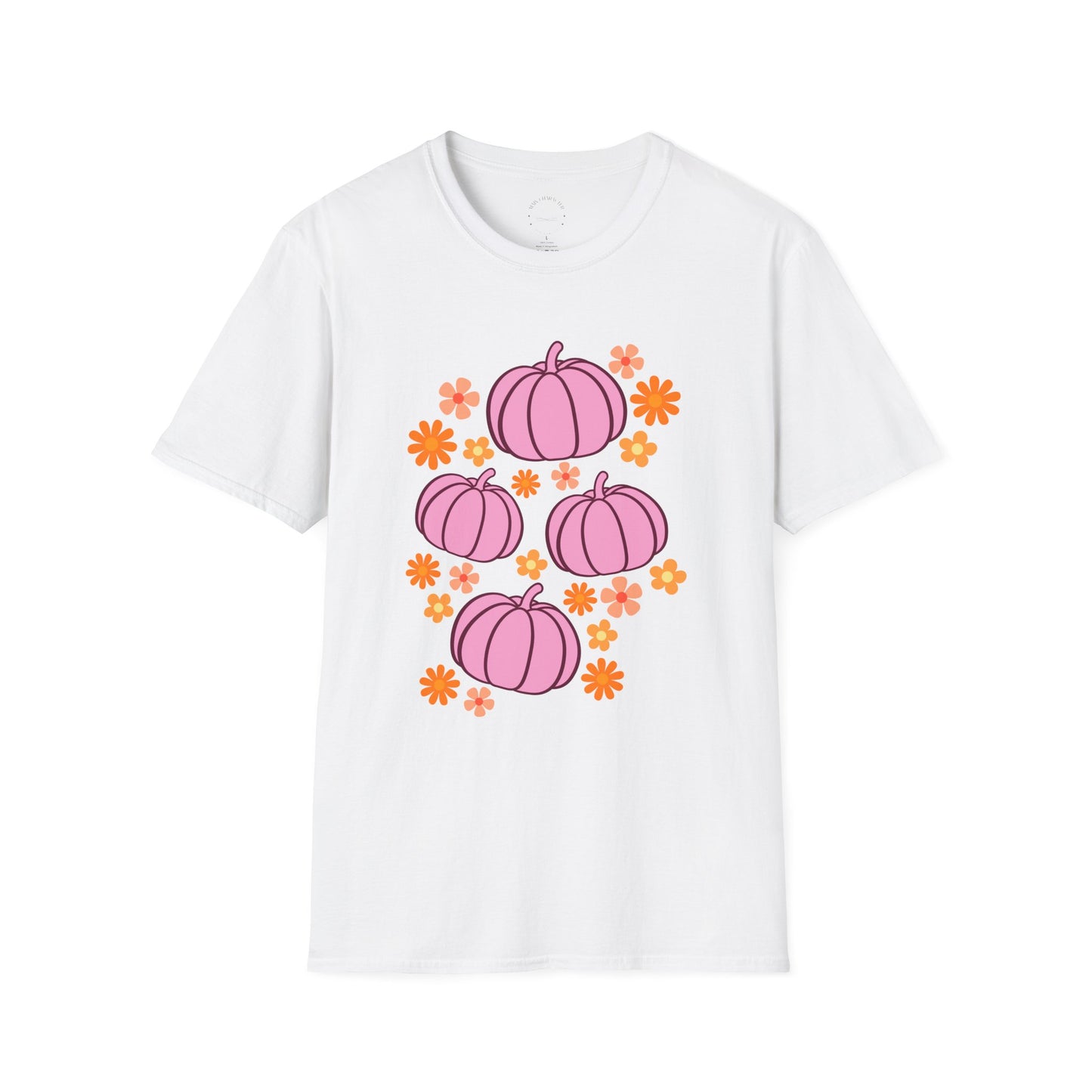 Pink Pumpkin Blooms T-Shirt | Autumn Style Tee, Fall Fashion, Halloween Shirt, Cute Casual Wear, Gift for Her