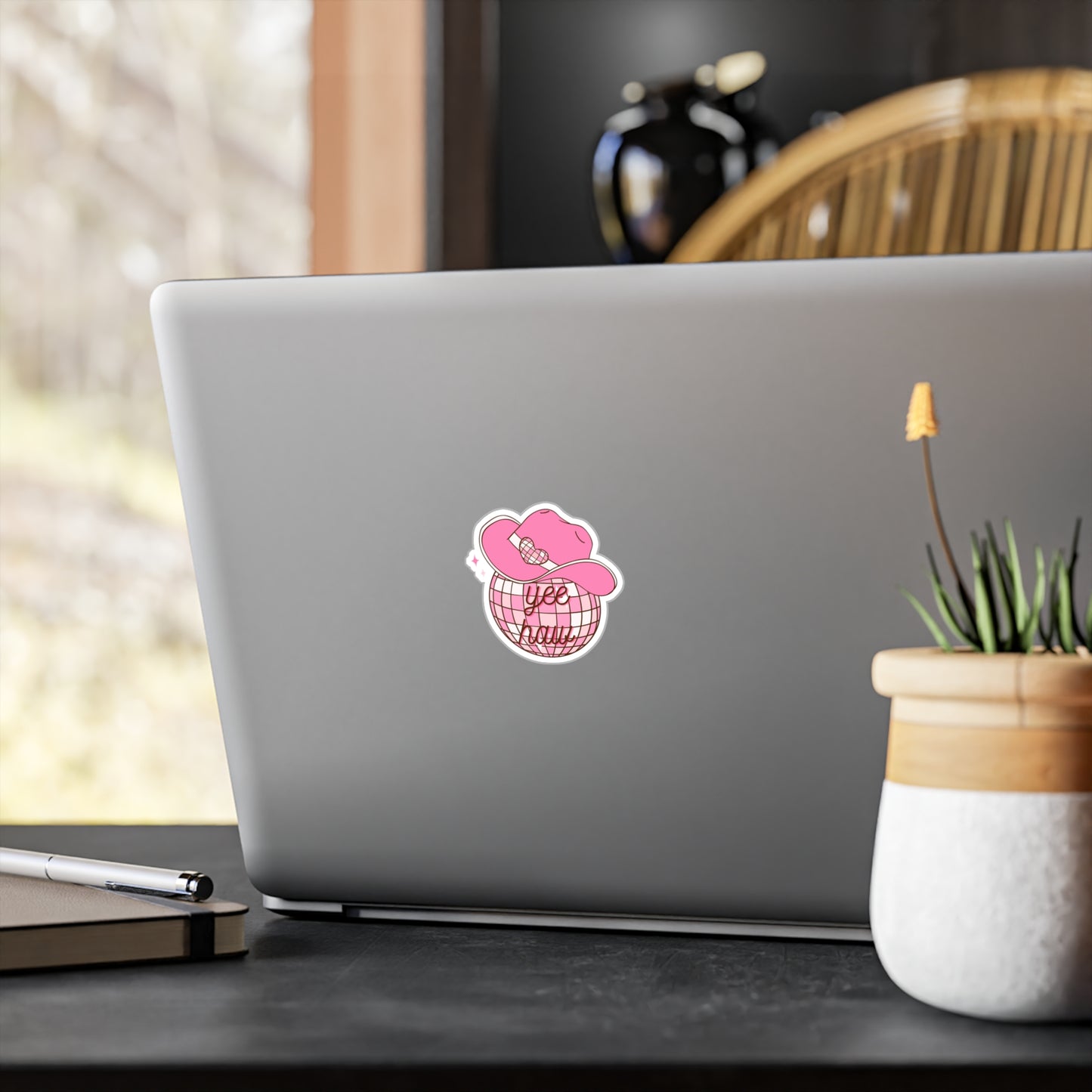 Yee Haw Disco Sticker, Playful Pink Vinyl Decals for Home Decor, Sticker for Journals, Laptop, Car, Gifts for Cowgirl Lovers, Aesthetic Wall Art