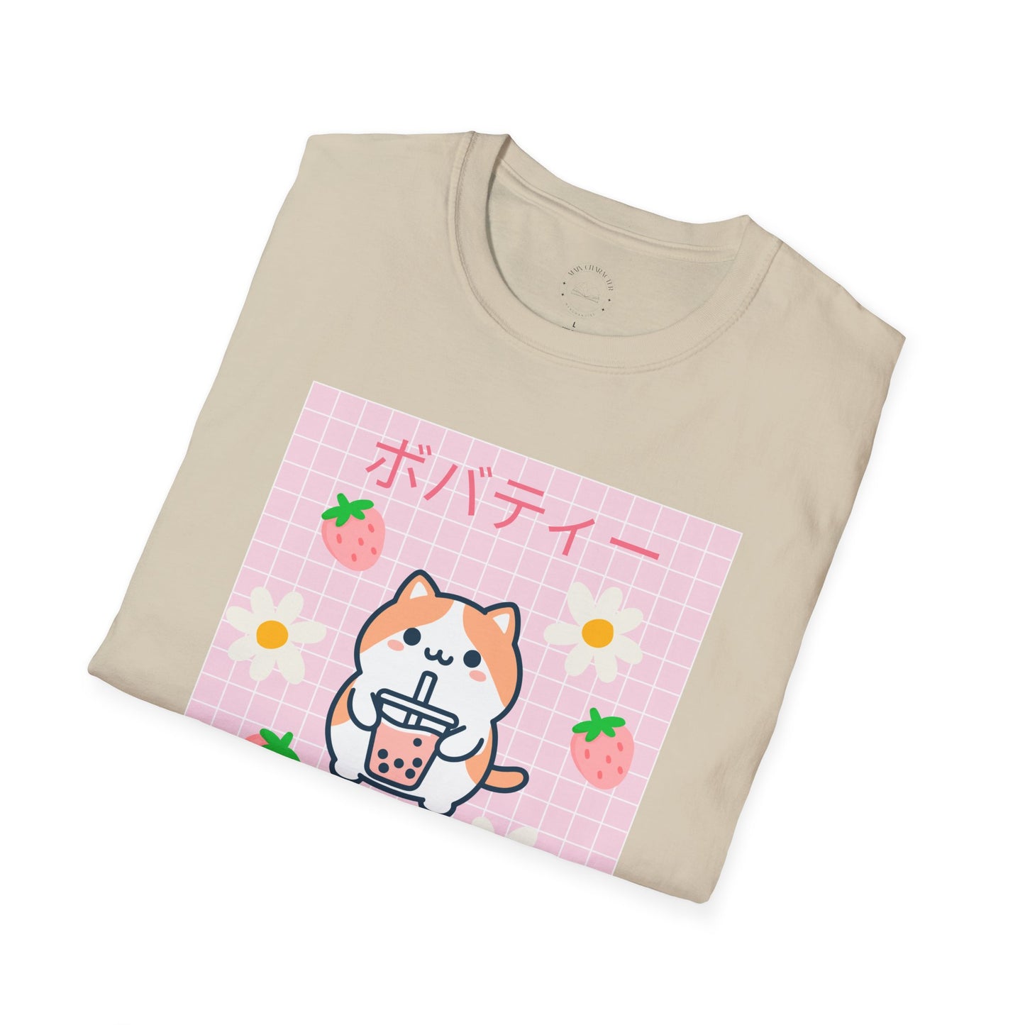 Boba Cat Graphic Tee, Unisex Softstyle T-Shirt, Kawaii Fashion, Anime Style Top