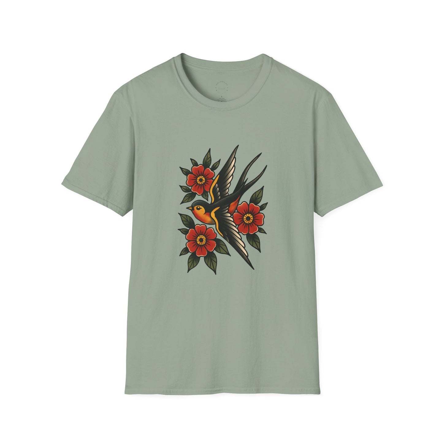 Vintage Floral Bird T-Shirt, Unisex Softstyle Tee, Boho Style Shirt, Perfect for Nature Lovers, Casual Wear