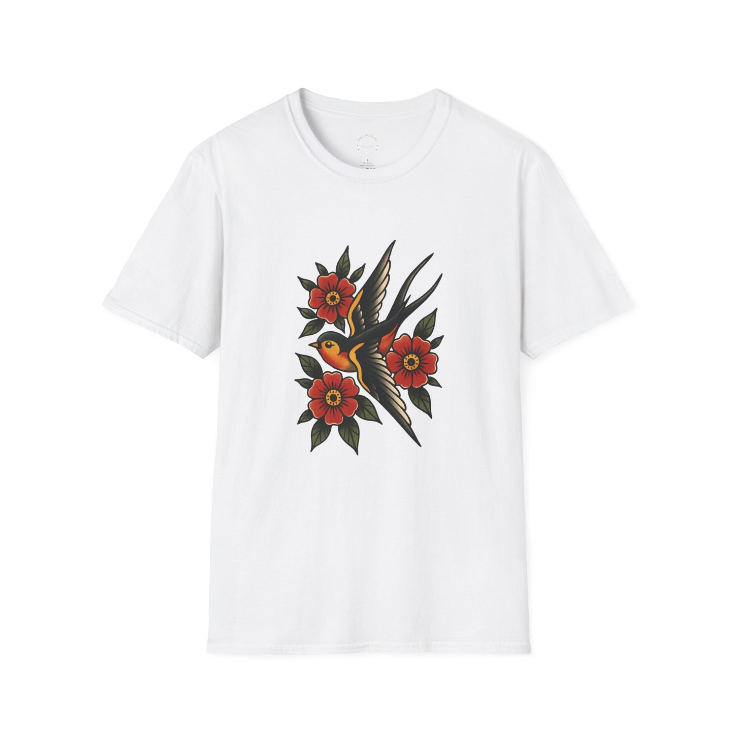 Vintage Floral Bird T-Shirt, Unisex Softstyle Tee, Boho Style Shirt, Perfect for Nature Lovers, Casual Wear
