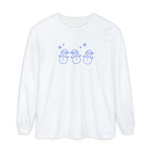 Snowman Trio Long Sleeve Tee — Cute Minimal Holiday Shirt