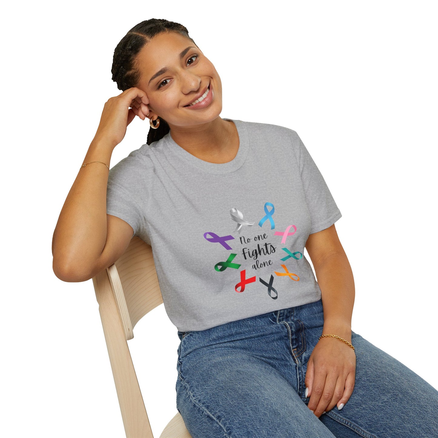 Empowerment Ribbon T-Shirt - No One Fights Alone, Unisex Tee, Cancer Awareness Apparel, Supportive Gift, Comfort & Hope