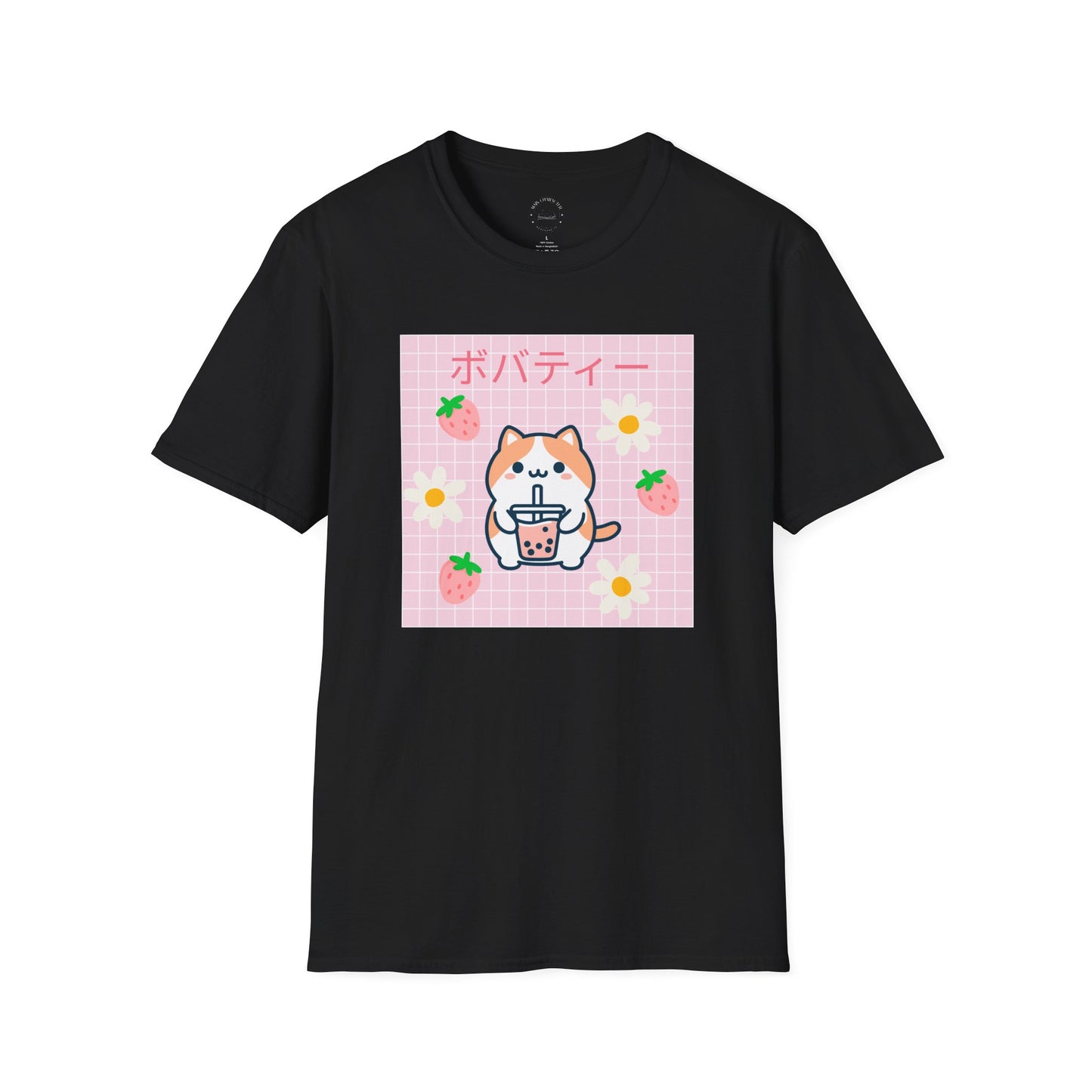 Boba Cat Graphic Tee, Unisex Softstyle T-Shirt, Kawaii Fashion, Anime Style Top