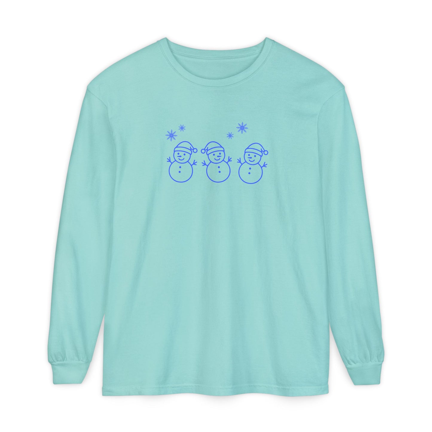 Snowman Trio Long Sleeve Tee — Cute Minimal Holiday Shirt