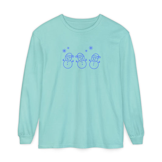 Snowman Trio Long Sleeve Tee — Cute Minimal Holiday Shirt