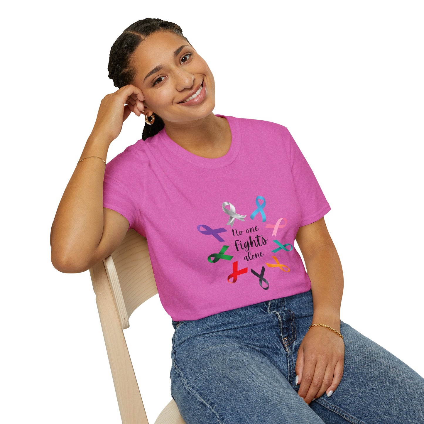 Empowerment Ribbon T-Shirt - No One Fights Alone, Unisex Tee, Cancer Awareness Apparel, Supportive Gift, Comfort & Hope