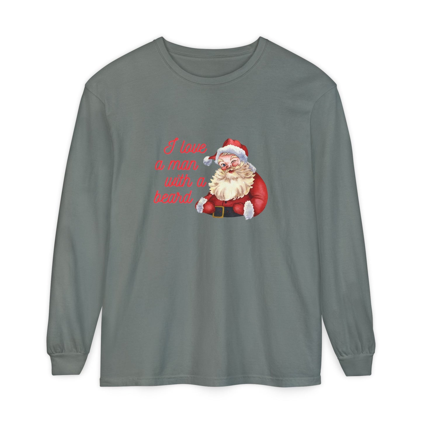 Santa Beard Christmas Long Sleeve Tee — "I Love a Man with a Beard"