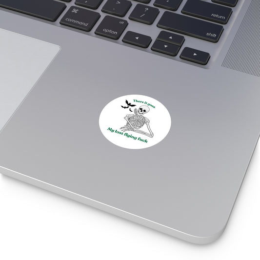 There it Goes sticker, Funny Skeleton Round Vinyl Stickers, Halloween Decor, Laptop stickers