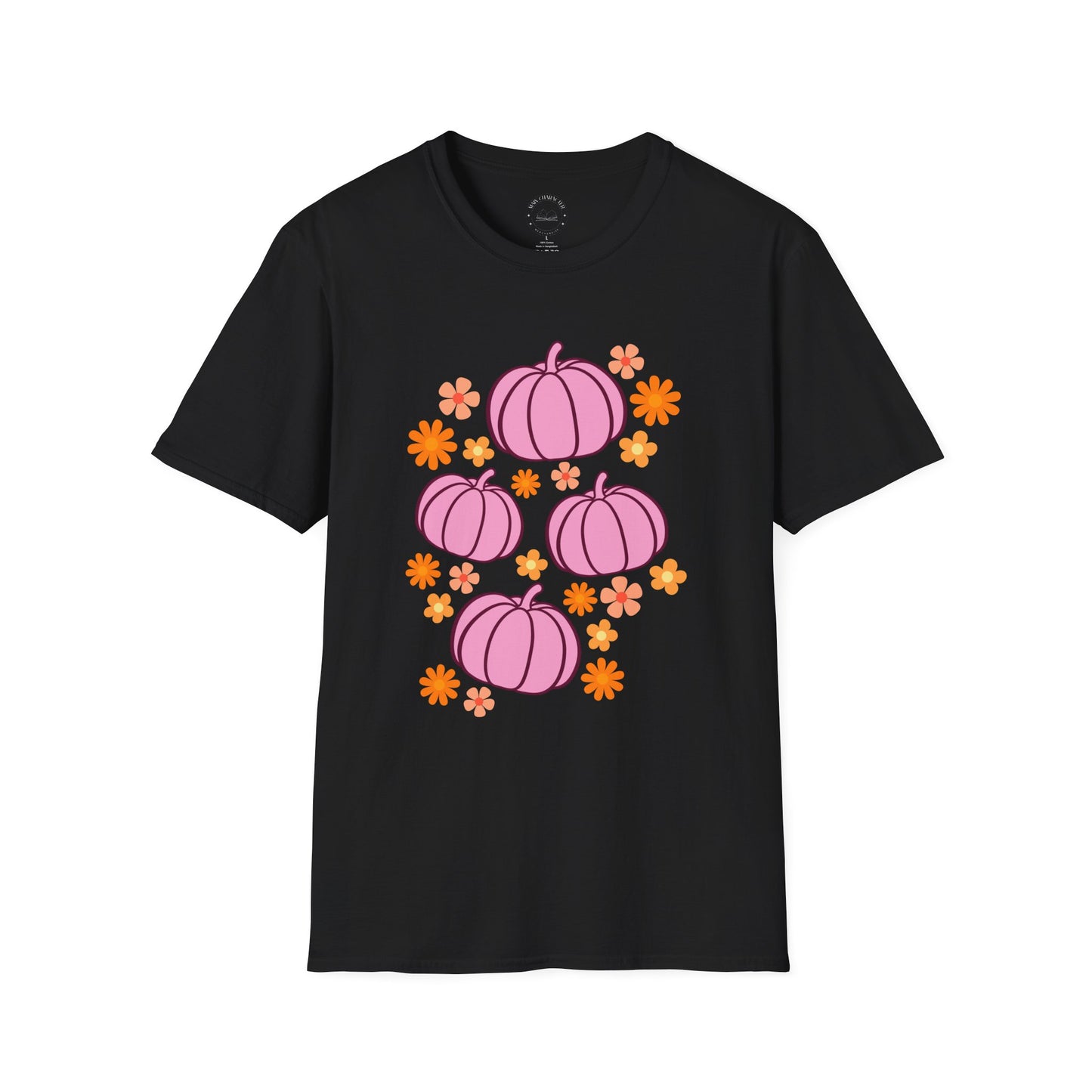 Pink Pumpkin Blooms T-Shirt | Autumn Style Tee, Fall Fashion, Halloween Shirt, Cute Casual Wear, Gift for Her