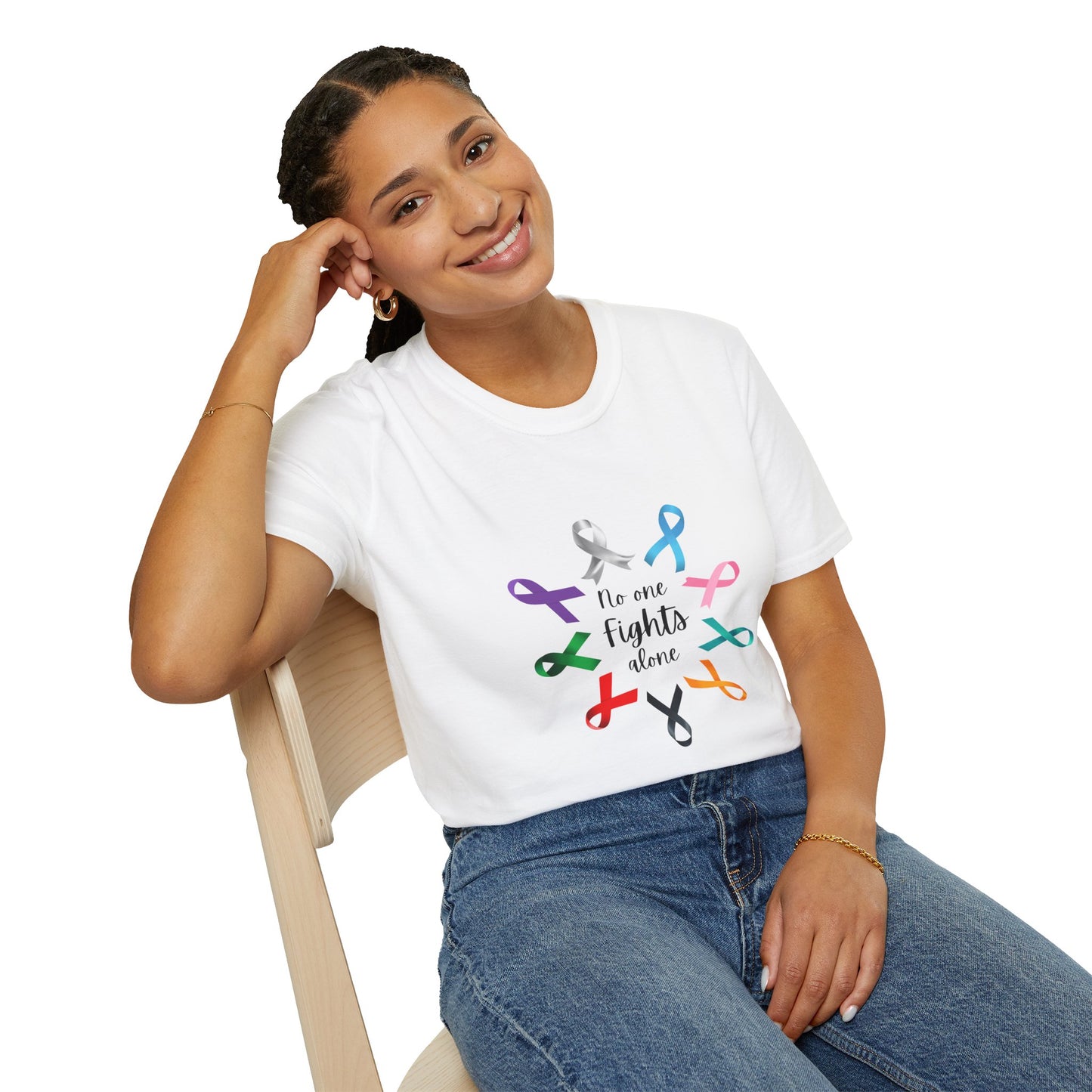 Empowerment Ribbon T-Shirt - No One Fights Alone, Unisex Tee, Cancer Awareness Apparel, Supportive Gift, Comfort & Hope