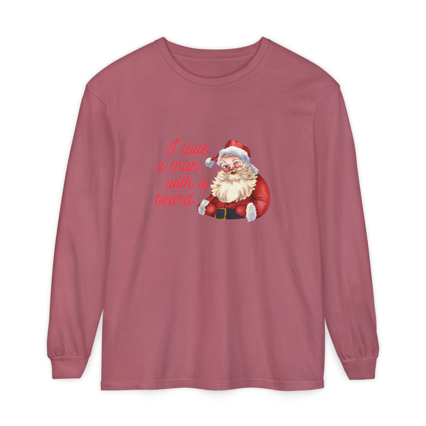 Santa Beard Christmas Long Sleeve Tee — "I Love a Man with a Beard"