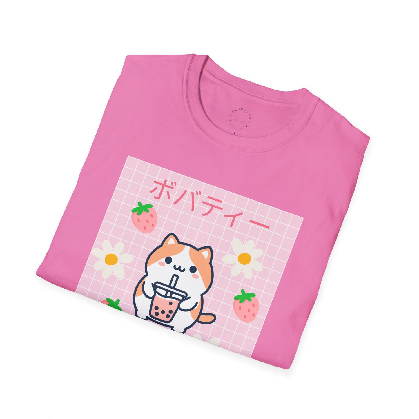 Boba Cat Graphic Tee, Unisex Softstyle T-Shirt, Kawaii Fashion, Anime Style Top
