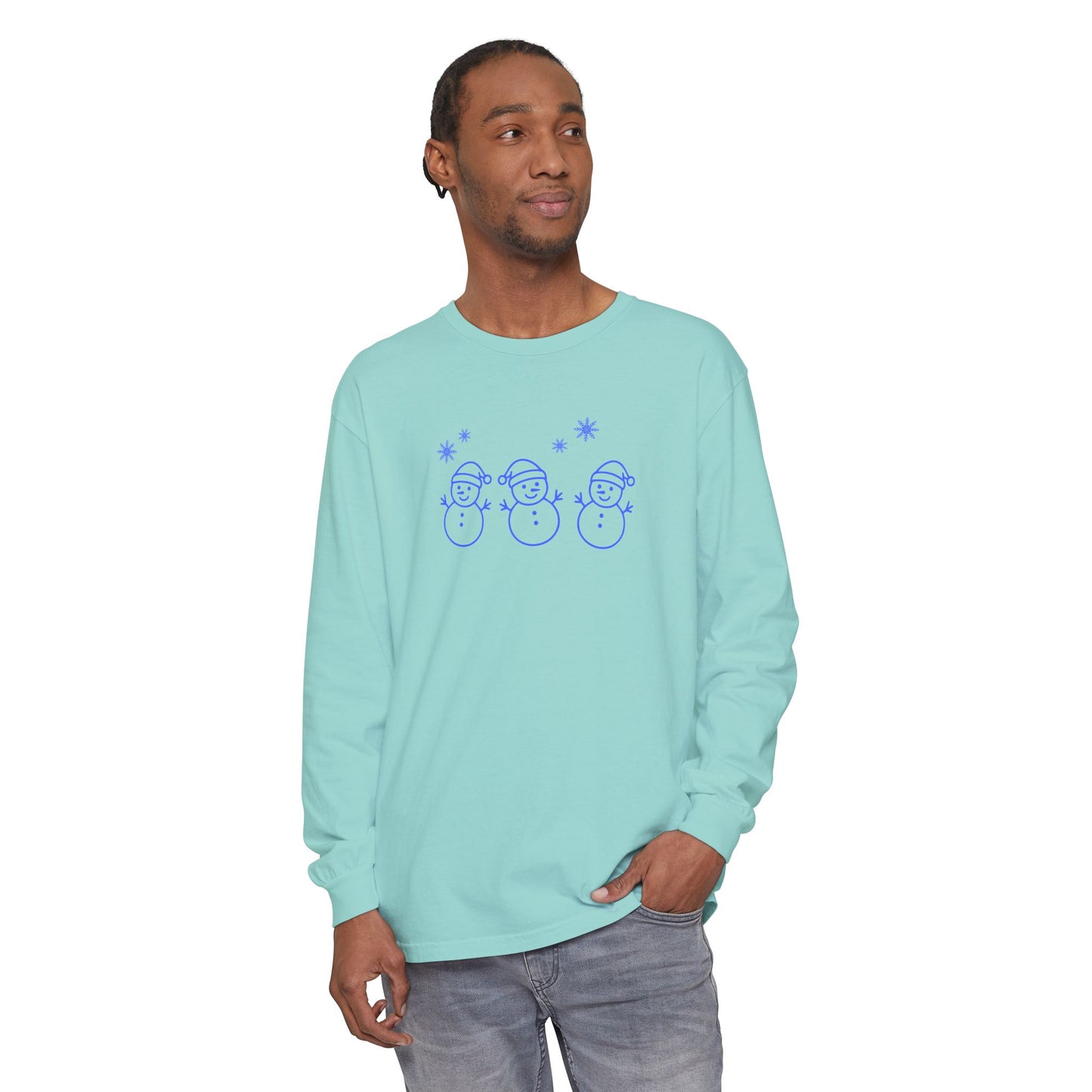 Snowman Trio Long Sleeve Tee — Cute Minimal Holiday Shirt