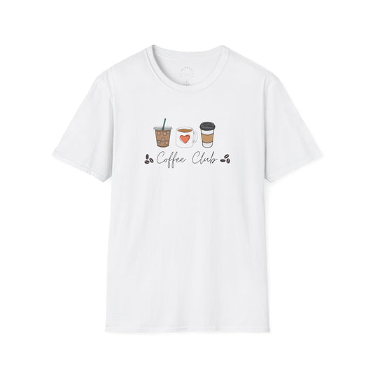 Coffee Club Unisex Softstyle T-Shirt, Coffee Lover's Tee, Funny Shirt, Gift for Baristas, Casual Wear, Perfect for Coffee Lovers