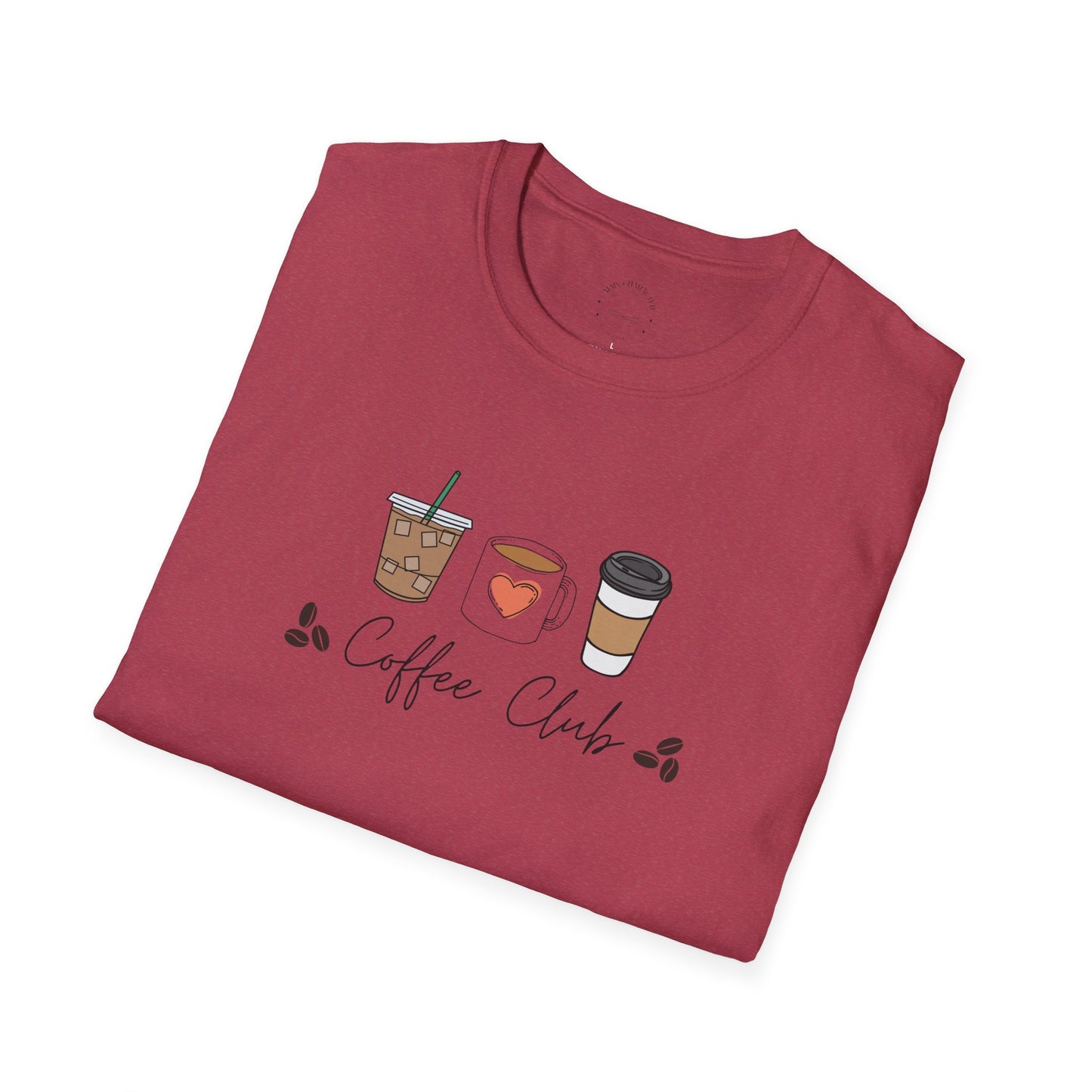 Coffee Club Unisex Softstyle T-Shirt, Coffee Lover's Tee, Funny Shirt, Gift for Baristas, Casual Wear, Perfect for Coffee Lovers