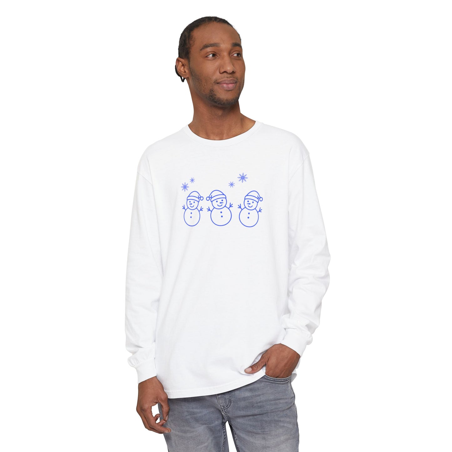 Snowman Trio Long Sleeve Tee — Cute Minimal Holiday Shirt