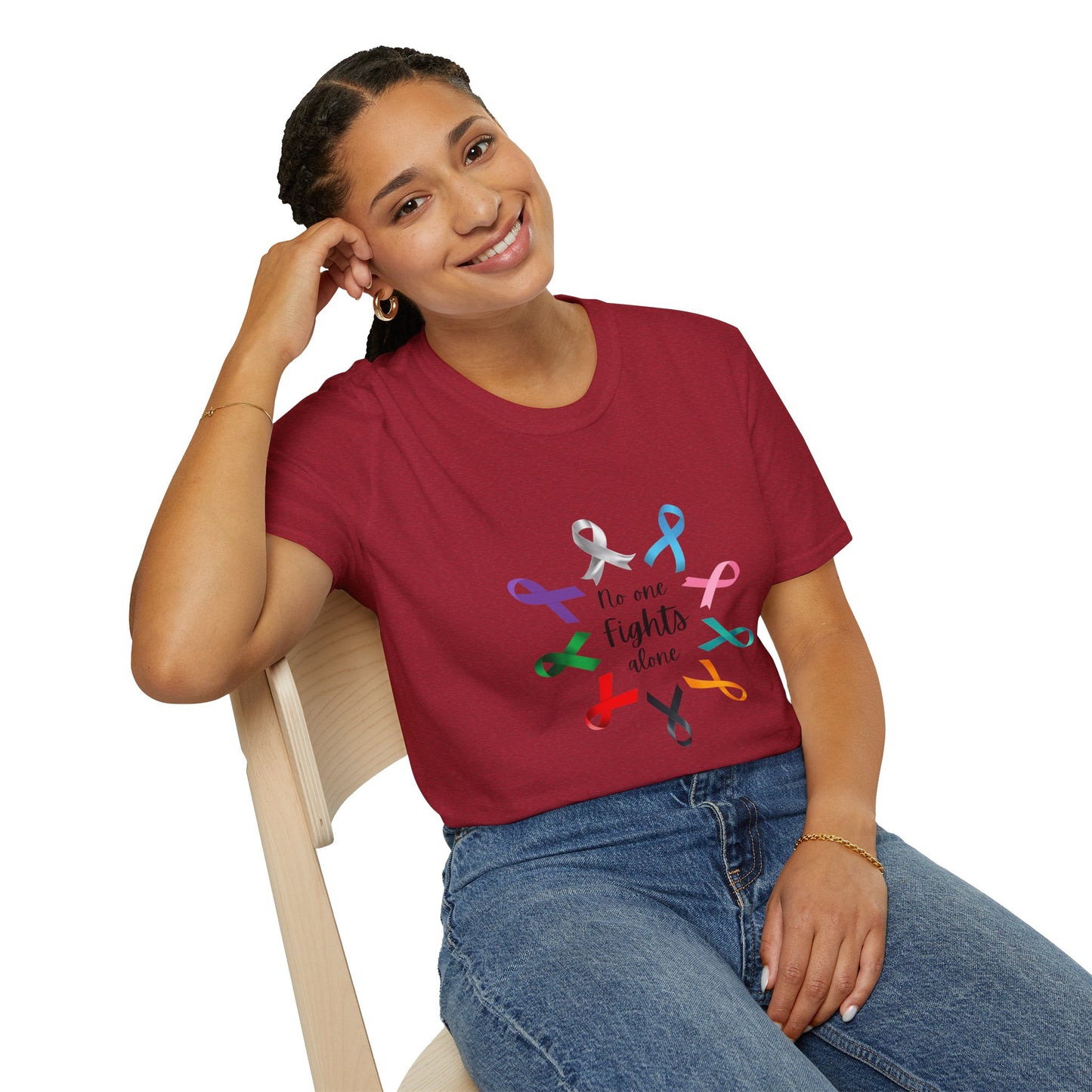 Empowerment Ribbon T-Shirt - No One Fights Alone, Unisex Tee, Cancer Awareness Apparel, Supportive Gift, Comfort & Hope