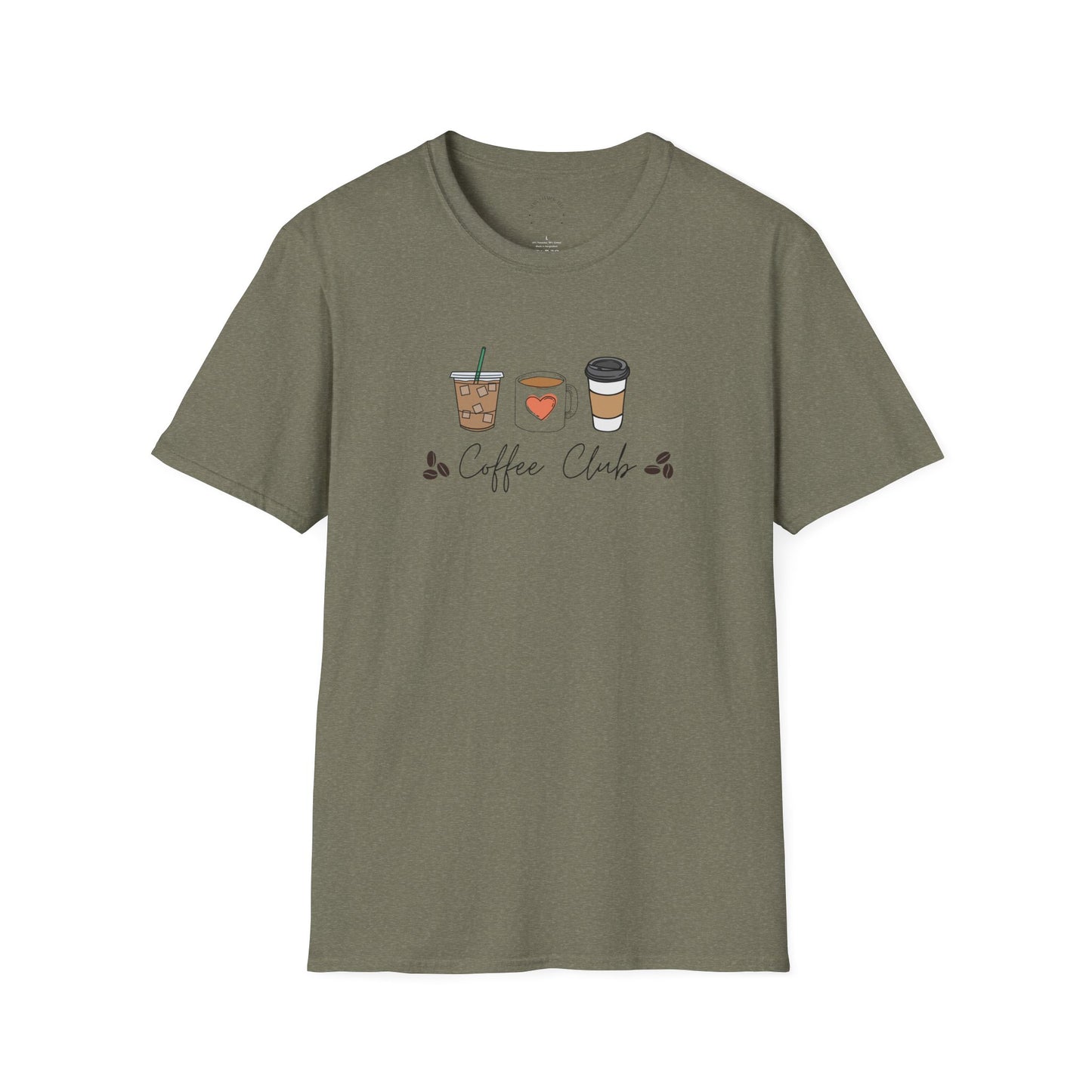 Coffee Club Unisex Softstyle T-Shirt, Coffee Lover's Tee, Funny Shirt, Gift for Baristas, Casual Wear, Perfect for Coffee Lovers