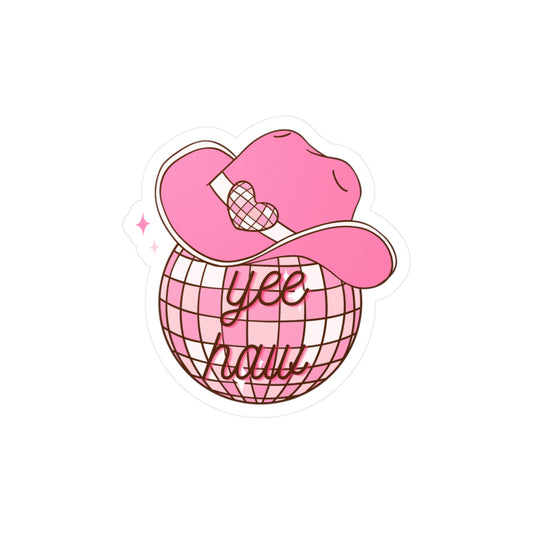 Yee Haw Disco Sticker, Playful Pink Vinyl Decals for Home Decor, Sticker for Journals, Laptop, Car, Gifts for Cowgirl Lovers, Aesthetic Wall Art