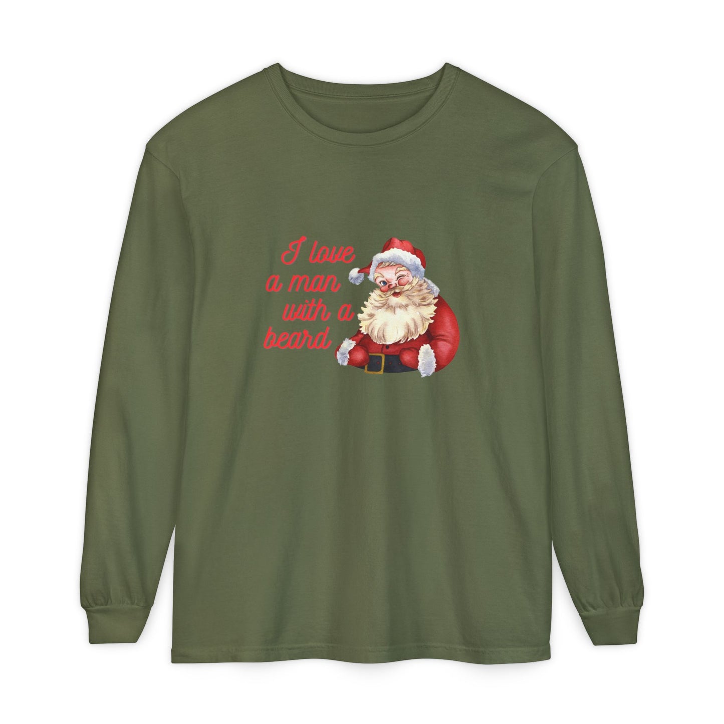 Santa Beard Christmas Long Sleeve Tee — "I Love a Man with a Beard"