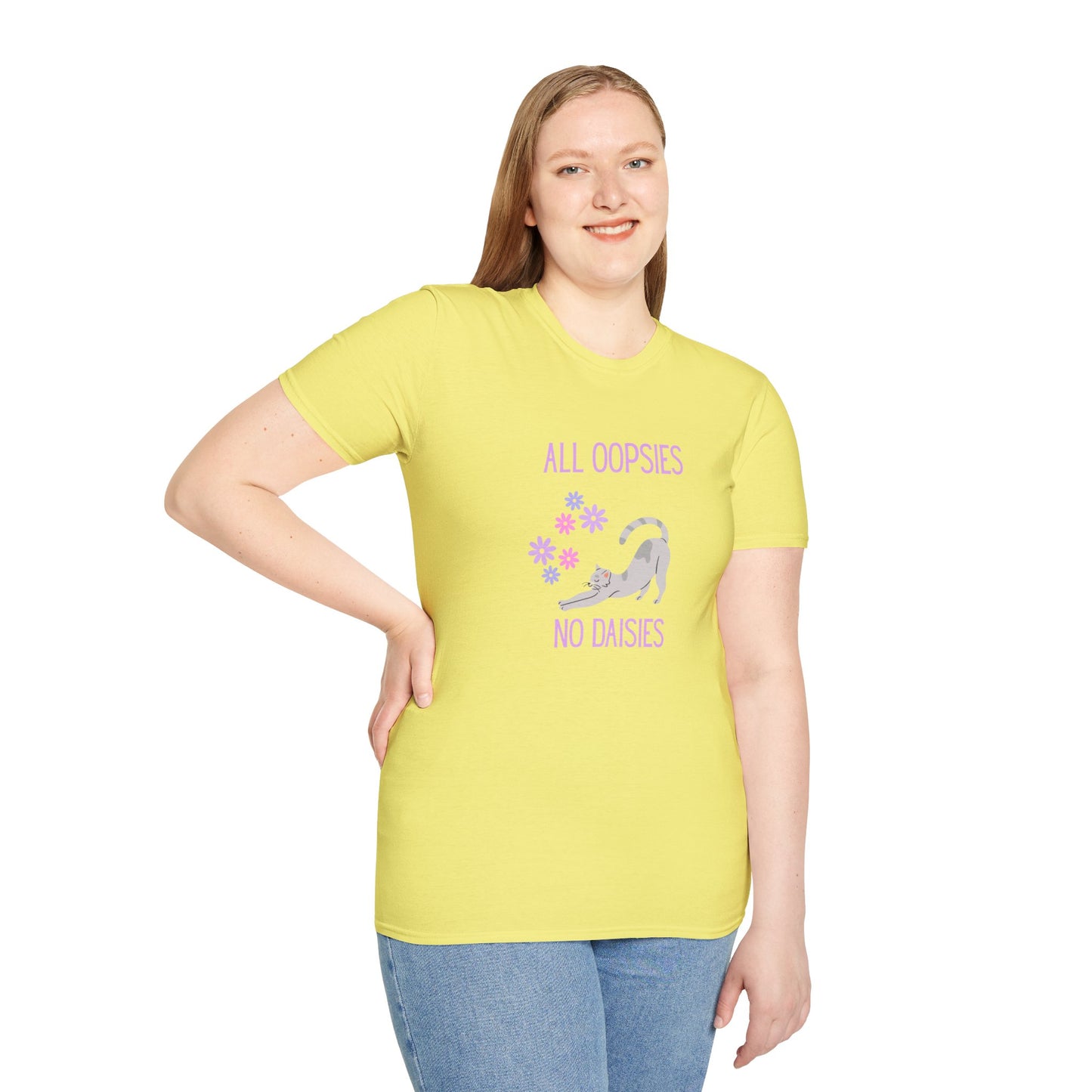 All Oopsies No Daisies Cat T‑Shirt – Cute Pastel Floral Cat Tee