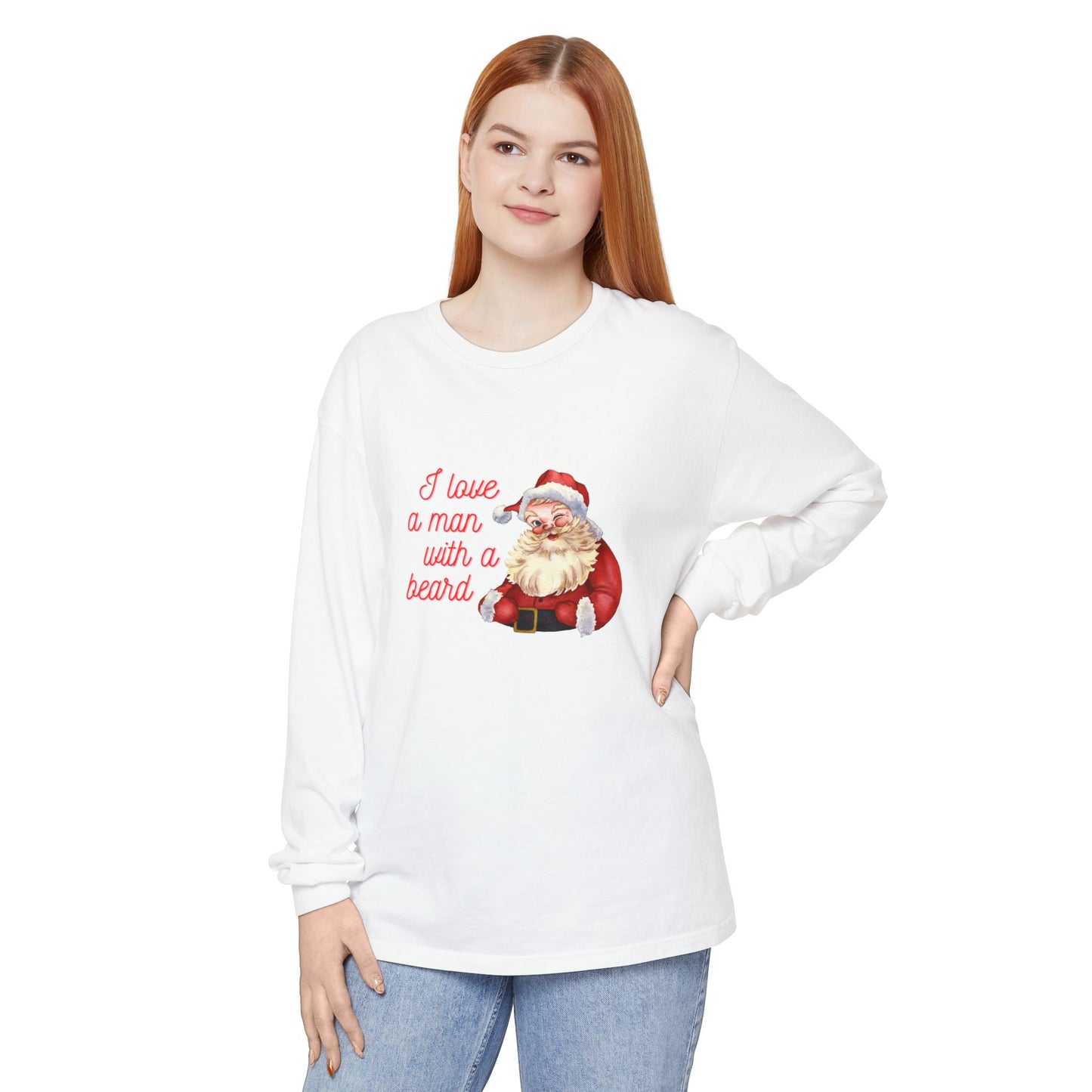 Santa Beard Christmas Long Sleeve Tee — "I Love a Man with a Beard"