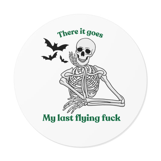 There it Goes sticker, Funny Skeleton Round Vinyl Stickers, Halloween Decor, Laptop stickers