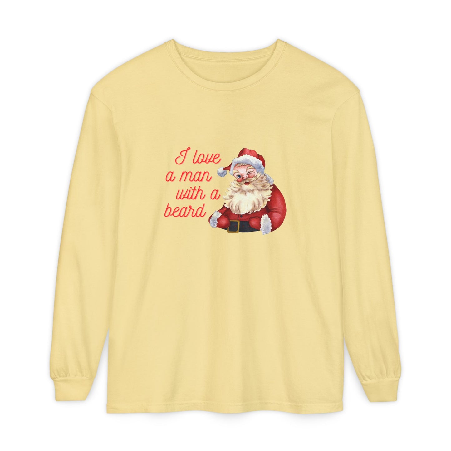 Santa Beard Christmas Long Sleeve Tee — "I Love a Man with a Beard"