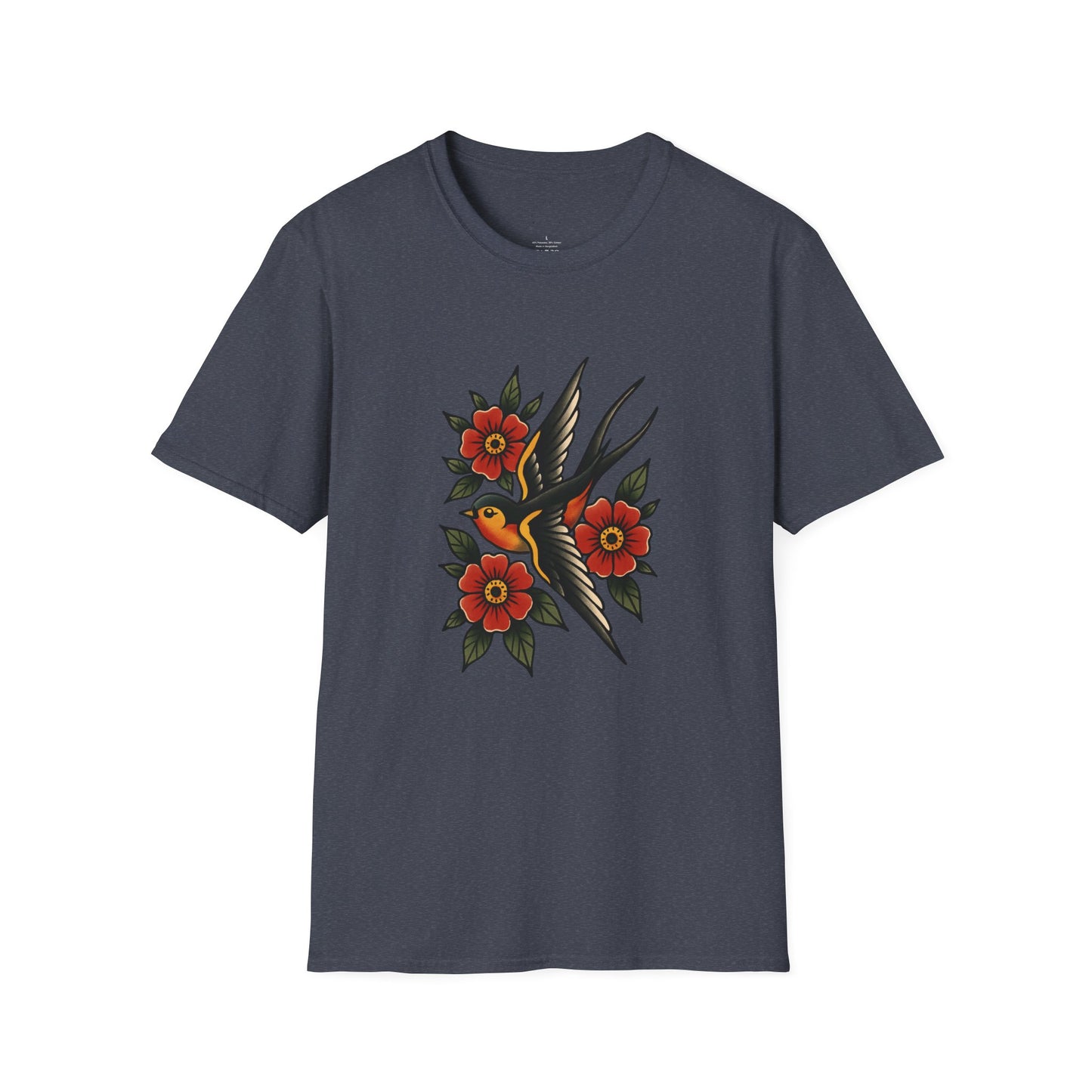 Vintage Floral Bird T-Shirt, Unisex Softstyle Tee, Boho Style Shirt, Perfect for Nature Lovers, Casual Wear