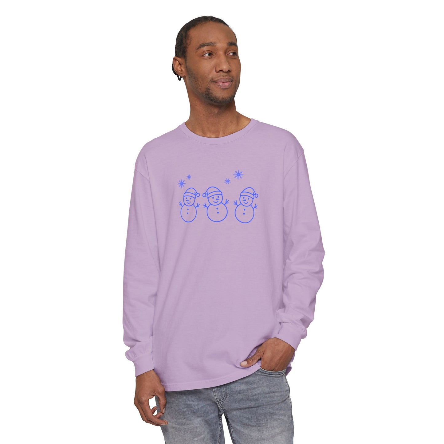 Snowman Trio Long Sleeve Tee — Cute Minimal Holiday Shirt