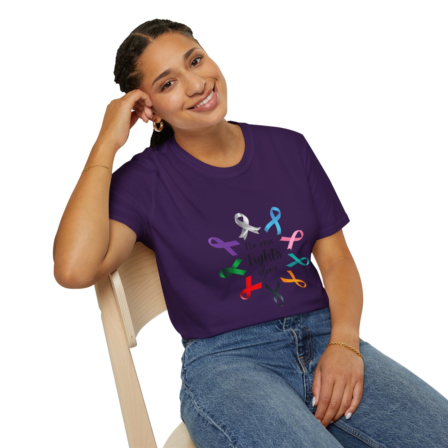 Empowerment Ribbon T-Shirt - No One Fights Alone, Unisex Tee, Cancer Awareness Apparel, Supportive Gift, Comfort & Hope