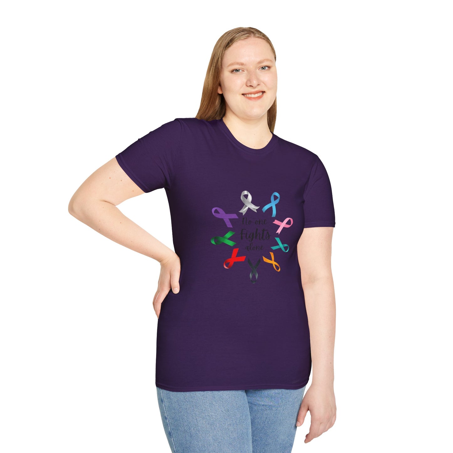 Empowerment Ribbon T-Shirt - No One Fights Alone, Unisex Tee, Cancer Awareness Apparel, Supportive Gift, Comfort & Hope