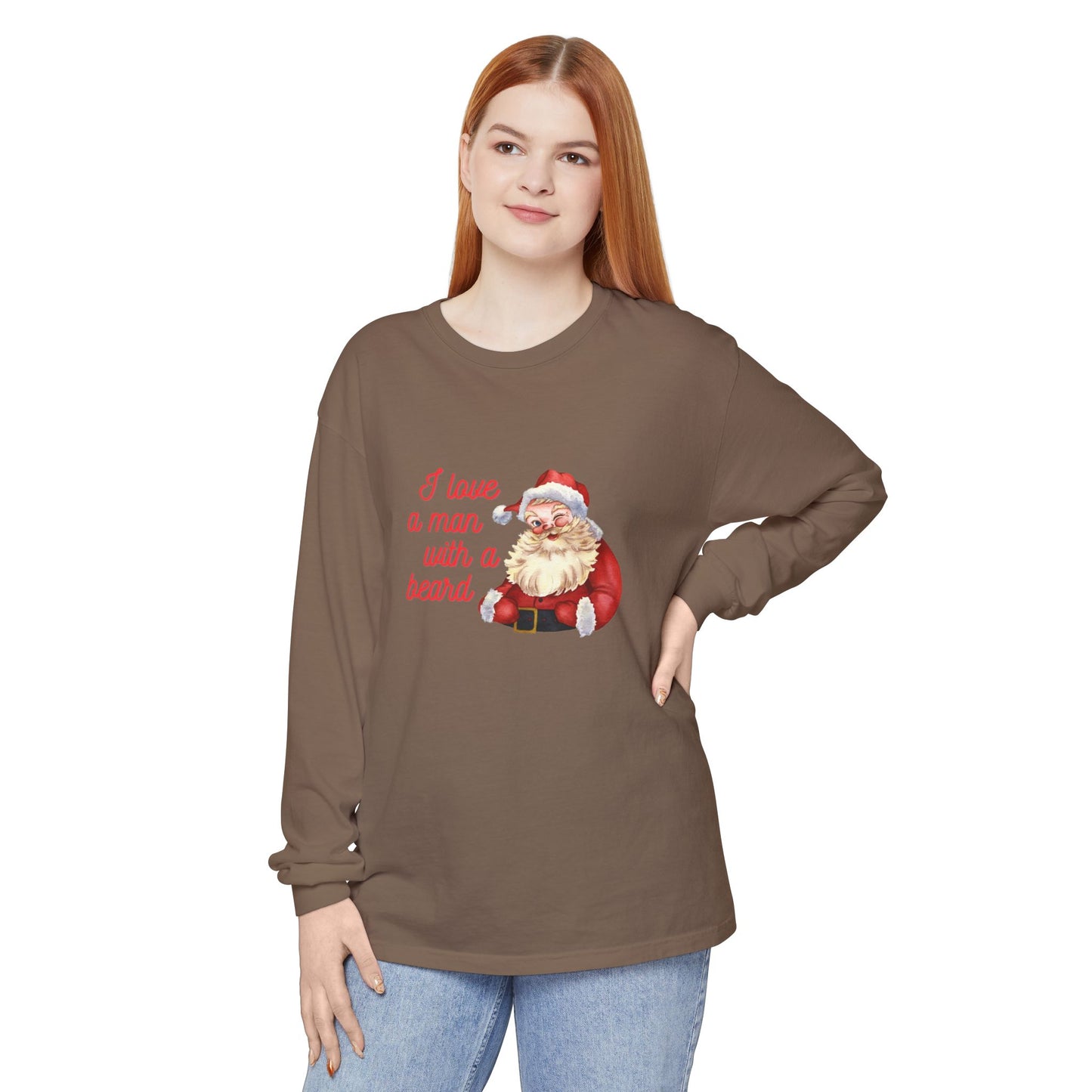 Santa Beard Christmas Long Sleeve Tee — "I Love a Man with a Beard"