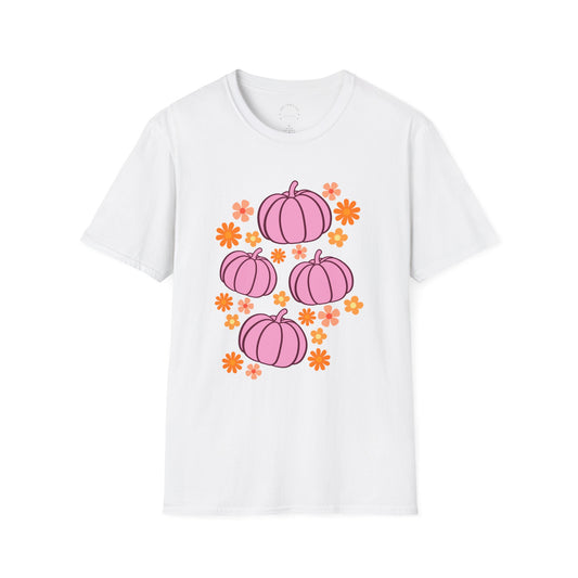 Pink Pumpkin Blooms T-Shirt | Autumn Style Tee, Fall Fashion, Halloween Shirt, Cute Casual Wear, Gift for Her