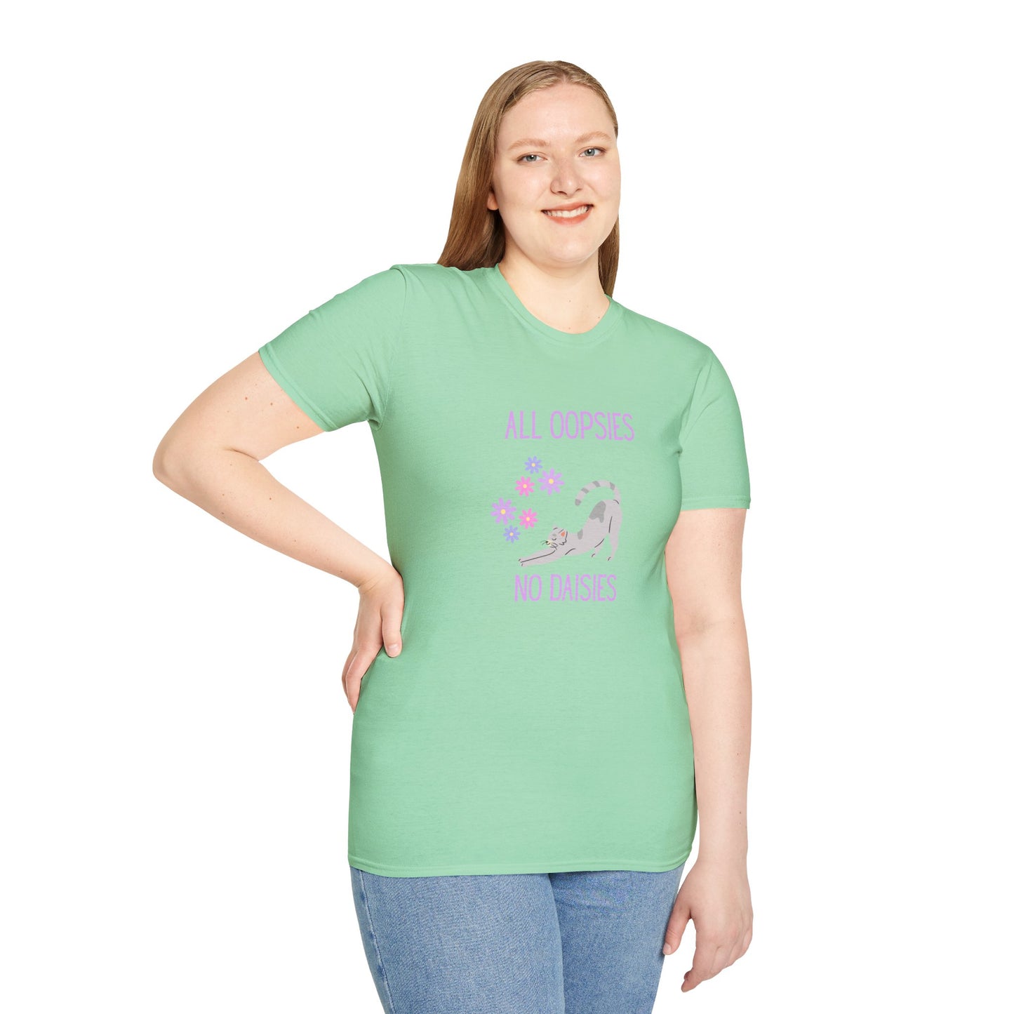 All Oopsies No Daisies Cat T‑Shirt – Cute Pastel Floral Cat Tee